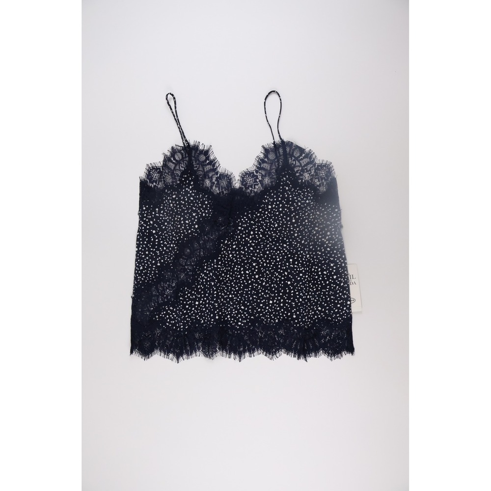 Scoop Womens Camisole Lace Trim Polka Dot Black White Small NWT